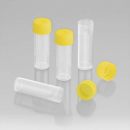 Techno Plas Flat Bottom Tube Labelled G/Sterile Yellow Cap 5ml