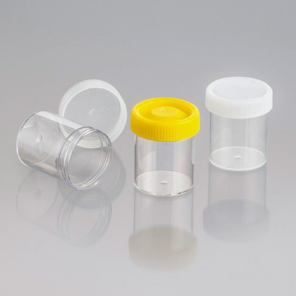 Techno Plas Flat Bottom Container Labelled Yellow Cap CEM 70ml