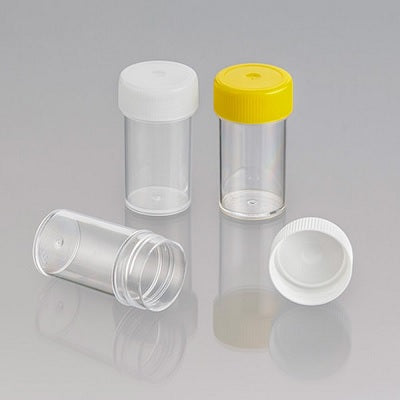 Techno Plas Flat Bottom Container Unlabelled Yellow Cap G/Sterile 25ml